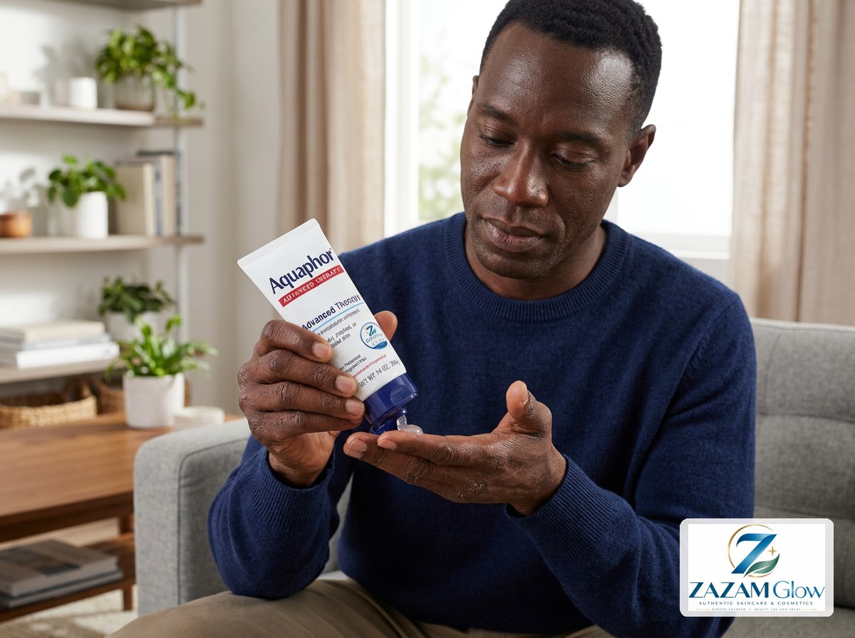 A man applying Aquaphor Advanced Therapy Ointment to his hands